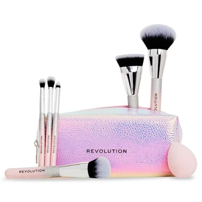 Afbeelding van Revolution Beauty Glam Up Brush cadeauset, 7 penselen voor ogen, gezicht en wangen met make uptas, veganistisch dierproefvrij