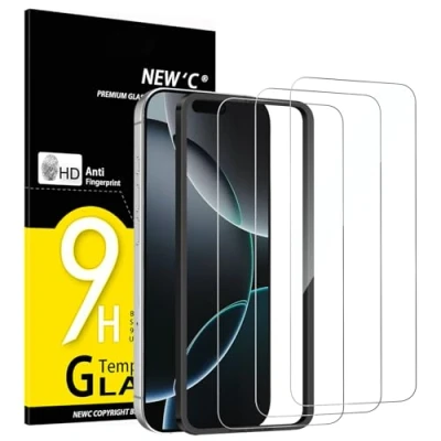 Afbeelding van NEW&#039;C Lot de 3 protecteurs d&#039;écran conçus pour iPhone 16 Pro Max (6,9&quot;), verre trempé avec outil d&#039;installation facile inclus, compatible les coques ultra résistantes