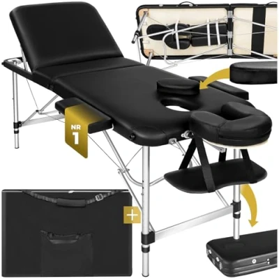 Afbeelding van TecTake® Professionele opvouwbare massagetafel, 3 zones, aluminium, cosmetica, massagebed, esthetische tafel, draagbaar, met armsteun, draagtas inbegrepen