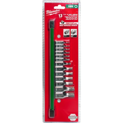 Afbeelding van MILWAUKEE 4932480565 bitdopsleutelset 1/4&quot; 3/8&quot; op rail, Torx T8 T60, 13 delig