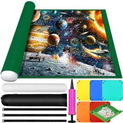 Afbeelding van MOYKSRR puzzelmat, viltrol voor maximaal 1000, 1500, 2000, 3000 stukjes, puzzelopbergmat, puzzel rolmat, opvouwbare puzzelbesparer met 6 puzzelsorteerders