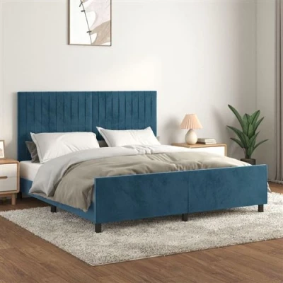 Afbeelding van vidaXL Bedframe met hoofdeinde fluweel donkerblauw 160x200 cm