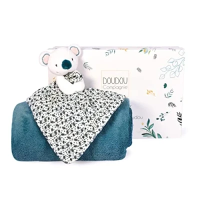 Afbeelding van Doudou et Compagnie Zachte babydeken met knuffeldier KOALA fleecedeken collectie YOCA LE Blauw 100 x 70 cm Cadeauset voor geboorte meisjes en jongens DC3977