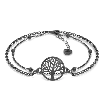 Afbeelding van SERASAR Armband Van Sterling Zilver [Life] met boomsymbool Zwart 925 Sieraden