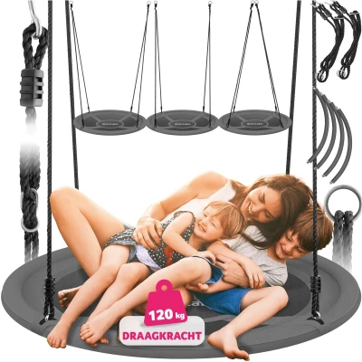 Afbeelding van tectake® nestschommel mandschommel met een draagvermogen tot 300 kg schommel voor kinderen en volwassenen buitentuinschommel of binnenhangstoel speelgoed in de tuin kinderkamer (AFMETINGEN Ø 120 cm)