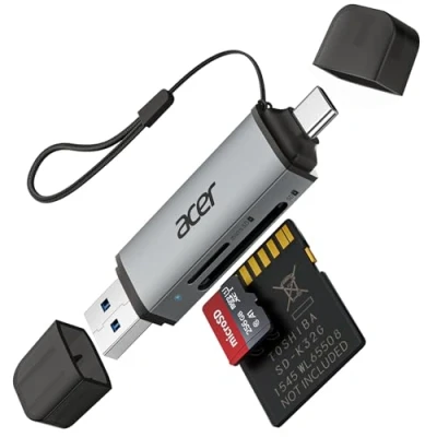 Afbeelding van Acer Lecteur de Carte SD, Adaptateur Mémoire USB C et 3.0 pour SD/Micro SD/SDHC/SDXC/MMC, Compatible avec iPhone 15 Pro, MacBook Pro/Air, iPad Pro 2021, Pixel, XPS 13, etc.