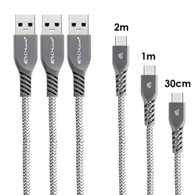Afbeelding van TECHGEAR 3 stuks USB oplaadkabels (30 cm/1 m/2 m) voor apparaten C SamsungTab A7 Lite 2021, Tab 2020, A 10.1 2019, A8 10.5, S5e, S8, S6, S4, S3, Active Pro [zilver]