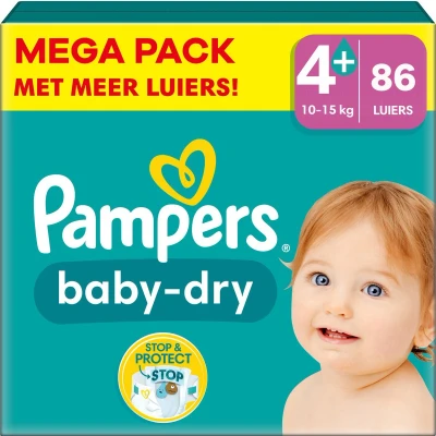 Afbeelding van Pampers Baby Dry Maat 4+ Mega Pack 86 stuks 10/15 KG
