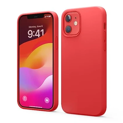 Afbeelding van elago Hoesjes van vloeibare siliconen compatibel met iPhone 12 en Pro (6,1 inch), premium beschermhoes, volledige bescherming, schokbestendig, 3 laagse structuur (rood)