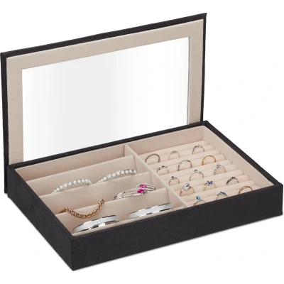 Afbeelding van Relaxdays sieradendoos juwelendoosje sieradenbox armbanden ringen lederlook zwart