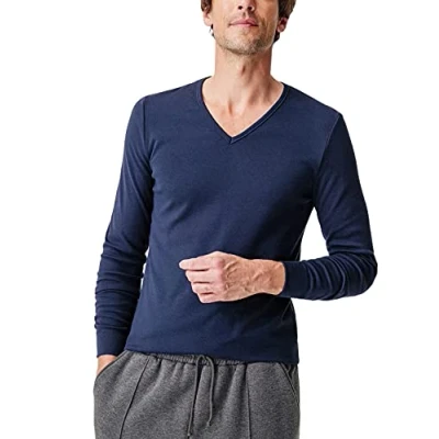 Afbeelding van Damart T shirt met V hals, Thermolactyl interlock mesh Heren Blauw (110 117) XL