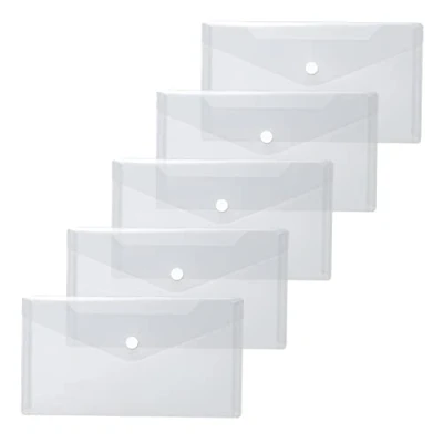 Afbeelding van HERMA 5 stuks transparante documententassen van polypropyleen met drukknop voor school universiteit kantoor 22 x 12 cm wit 20032