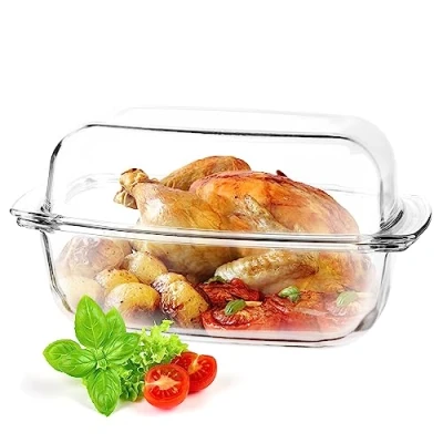 Afbeelding van KADAX Transparante ovenschaal van hittebestendig glas, vuurvaste container voor lasagne, plantaardige stoofschotels, glazen braadpan om te braden, oven (rechthoekig, 7 liter)