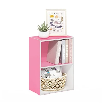 Afbeelding van Furinno Luder Open boekenkast met 2 verdiepingen, roze/wit