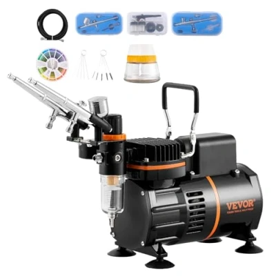 Image de VEVOR Kit d&#039;aérographe, compresseur d&#039;air à double ventilateur, système d&#039;aérographe professionnel avec 3 pistolets, support, roue de mélange couleurs, pour art l&#039;ongle, cuisine, maquillage