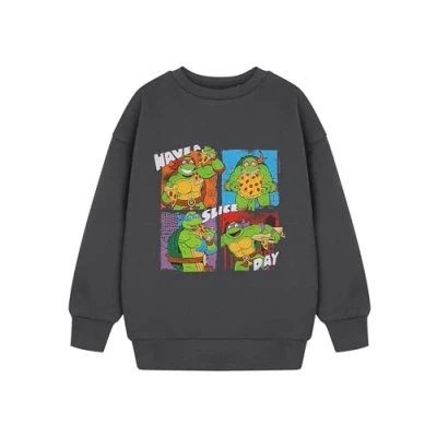 Afbeelding van Teenage Mutant Ninja Turtles Sweatshirt Grijs Jongen Heb een Slice Day Graphic Pullover TMNT Kinderkleding Leonard, Michelangelo, Donatello en Raphael, grijs.