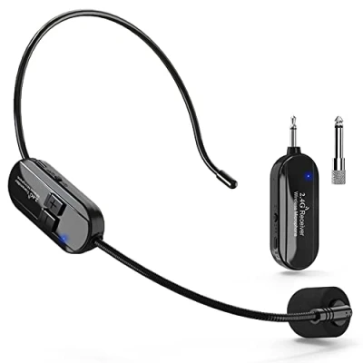 Afbeelding van VOVIGGOL Draadloze microfoonhoofdtelefoon, 2,4 G draadloos microfoonsysteem en 2 in 1 handmicrofoon, bereik 160 meter, hoofdmicrofoon om te zingen, spraakversterker, systeem