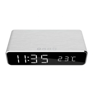 Afbeelding van Digitale wekker Gembird (Draadloze Qi oplader, LCD display, Zilver)