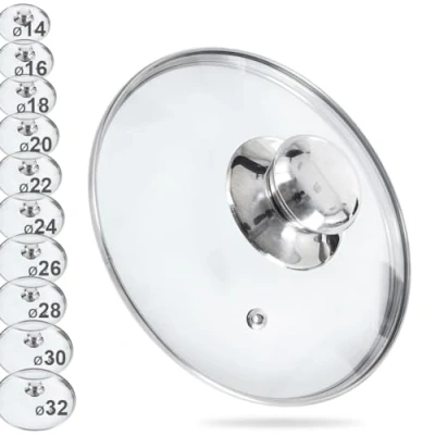 Afbeelding van Orion Universele glazen potdeksel met roestvrijstalen ring, 200 C, hittebestendig, diameter 14, 16, 18, 20, 22, 24, 26, 28, 30 cm (14 cm)