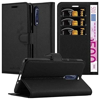 Afbeelding van Cadorabo Hoesje geschikt voor Nokia 8 2017 in PHANTOM ZWART Beschermhoes met magnetische sluiting, standfunctie en kaartvakje Book Case Cover Etui