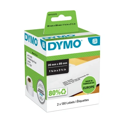 Image de DYMO LW Étiquettes d&#039;Adresse Authentiques Blanc (28 x 89 mm) 2 Rouleaux