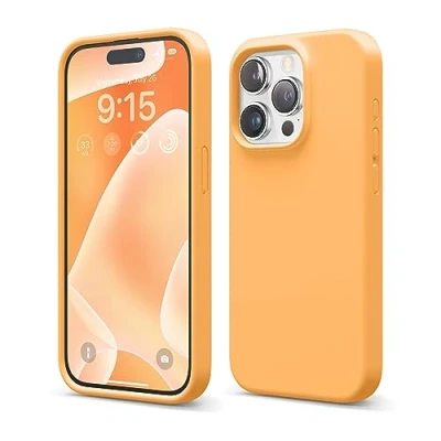 Afbeelding van elago Liquid siliconen hoesje compatibel met iPhone 15 Pro, hoogwaardige kwaliteit, integraal beschermend omhulsel [4 laags schokbestendige structuur], zachte anti kras microvezel voering (Oranje)