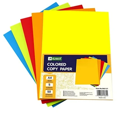 Afbeelding van D.RECT 250 vellen gekleurd A4 kopieerpapier, 5 kleuren gemengd met 50