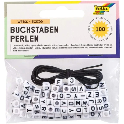 Image de Folia perles lettres avec fil (100 pièces) blanc