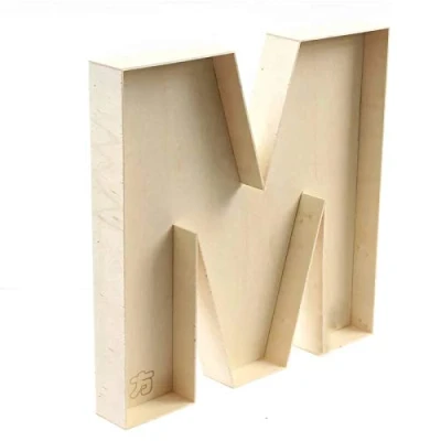 Afbeelding van NC Letter M van onbehandeld hout om te vullen, 22 cm x 2,5 cm, bewerkt hout, 2 stuks