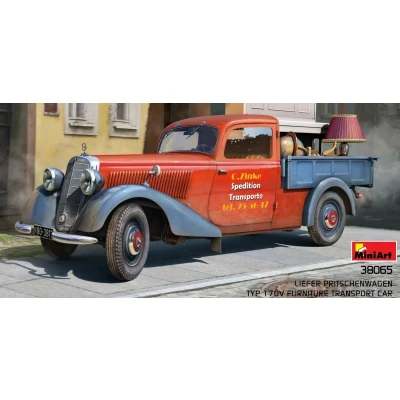 Afbeelding van 1:35 MiniArt 38065 Liefer Pritschenwagen Typ 170V Furniture Transport Car Plastic Modelbouwpakket