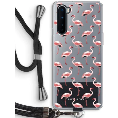 Afbeelding van Case Company® hoesje met Koord geschikt voor OnePlus Nord Flamingo Telefoonhoesje Zwart Bescherming aan alle Kanten en Over de Schermrand