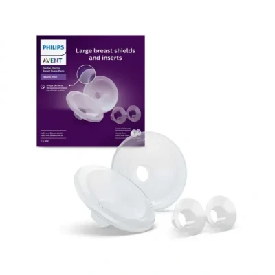 Afbeelding van Philips Avent Grote Borstbeschermers &amp; Inzetstukken Comfortabele Pasvorm voor Grotere Tepels (28mm 26mm) SkinSense Siliconen Zachte Aansluiting SCF552/11