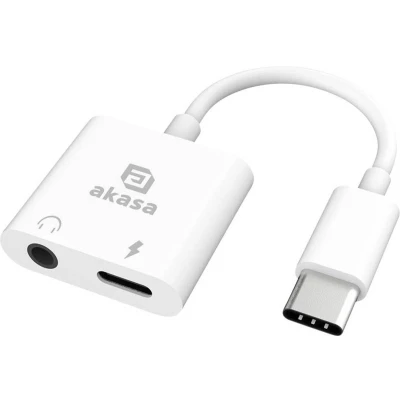 Afbeelding van Akasa USB C, Audio Adapter [1x C 1x Koptelefoon (3,5 mm aansluiting), bus (Power Delivery)] AK CBCA30 08WH Met laadbus