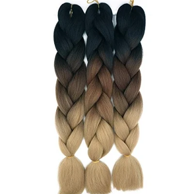 Image de 24&quot; Extensions Pour Tresse Jumbo Braid Kanekalon Extension Cheveux au Crochet Tressage synthétique Africaine Lot de 3 (Noir&amp;Marron foncé&amp;Brun clair)