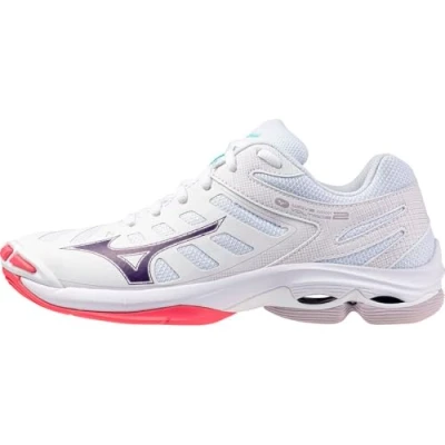 Afbeelding van Mizuno WAVE Voltage 2 Volleybalschoenen, Dames, Maat: 38.5, White/lilac/pink Textiel/ synthetisch