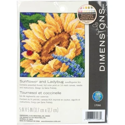 Afbeelding van Dimensions Sunflower and Ladybug Needlepoint 13 x cm DIY pakket volwassenen