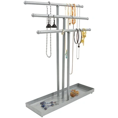 Afbeelding van Belle Vous Zilver Metalen 3 Laags Sieraden Display Standaard &amp; Opslag Basis Tray Houder Tafeltop Boom Hang Organizer Hanger voor Kettingen, Armbanden, Ringen, Horloges Oorbellen