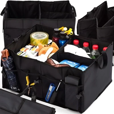 Afbeelding van Retoo opvouwbare kofferbaktas, kofferbak organizer, box, stabiele autotas, boodschappentas met 3 vakken