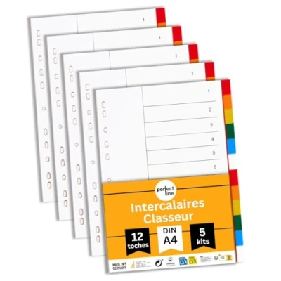 Afbeelding van perfect line Orderverdelers DIN A4 van kunststof (PP), 12 tabbladen (12 stuks), 5 stuks, voor bestandsmappen, recyclebaar, gemaakt in Duitsland