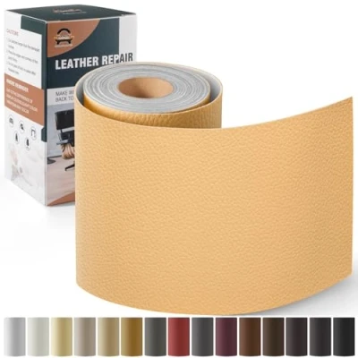 Afbeelding van OAZ Lederen reparatieset, beige en geel, kunstleer, zelfklevend, 10 x 160 cm, voor autostoelen, meubels, banken, tassen