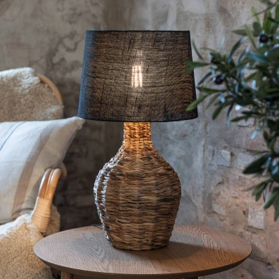 Afbeelding van Paglia tafellamp, naturel/zwart, rotan/jute, hoogte 58 cm