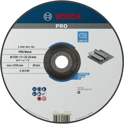 Image de BOSCH 2608603162 disque à tronçonner courbé Standard pour métal A 30 S, 230 x 22,23 3 mm
