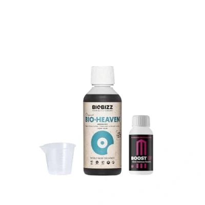Afbeelding van GROWMANIA BioBizz Bio Heaven 250 ml + Probe Boost Up van Nutrients maatbeker organische vitaliteitstimulator voor planten kleine tuinen en bloempotten