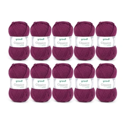 Afbeelding van Gründl Wol Classico (Öko Tex gecertificeerd haakgaren 50% scheerwol (Merino Superwash) &amp; polyacryl, 50 g/120 m, naalddikte 3,5 4,5, 10 bollen à g), bordeaux