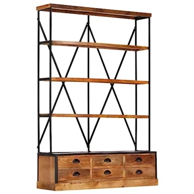 Afbeelding van vidaXL Boekenkast 4 laags met 6 lades 122x36x181 cm massief mangohout