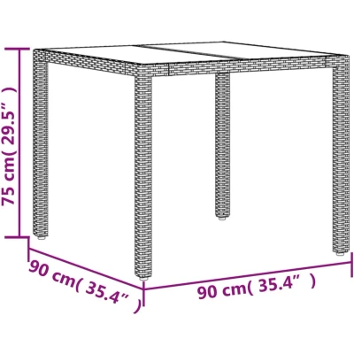 Afbeelding van vidaXL Tuintafel met glazen blad 90x90x75 cm poly rattan beige