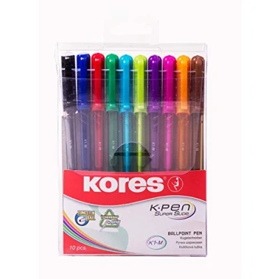 Afbeelding van Kores K1: 1 mm biro balpen met medium punt veegvaste inkt, 10 verschillende kleuren