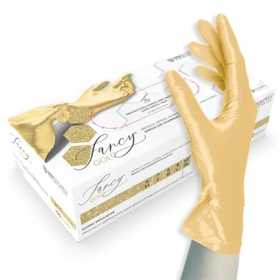 Afbeelding van ASKON Unigloves FANCY Gold wegwerphandschoenen, nitril, niet steriel, poedervrij, geschikt voor levensmiddelen, bescherming tegen virussen, schimmels en bacteriën, maat XS