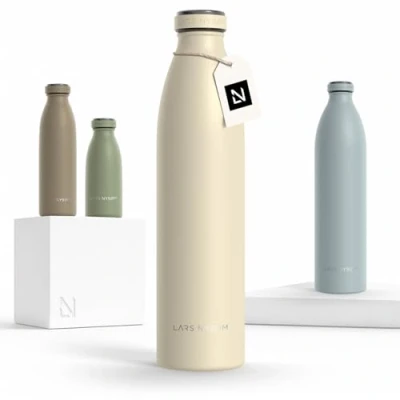 Afbeelding van LARS NYSØM &#039;Ren&#039; Roestvrijstalen drinkfles 1000ml BPA vrije geïsoleerde waterfles voorSport, Fiets, Volwassene, Kids Buttercream