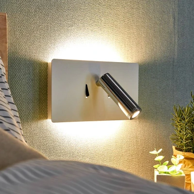 Afbeelding van Lucande LED wandlamp 3lichts metaal H: 12 cm wit, chroom Inclusief lichtbronnen